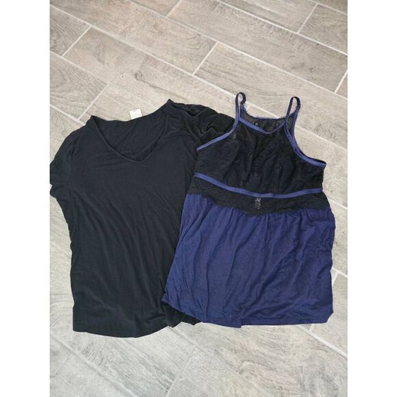 Lot of Two Soma Sleepshirts Temptation Cami Lacey Sleep Top‎ Blue and Black Size - Picture 1 of 15
